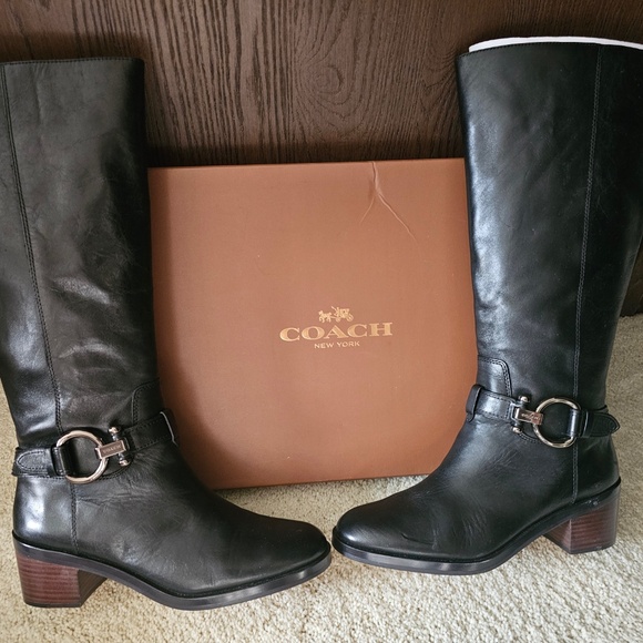 Coach Black Carolina Calf Boots - Picture 1 of 1